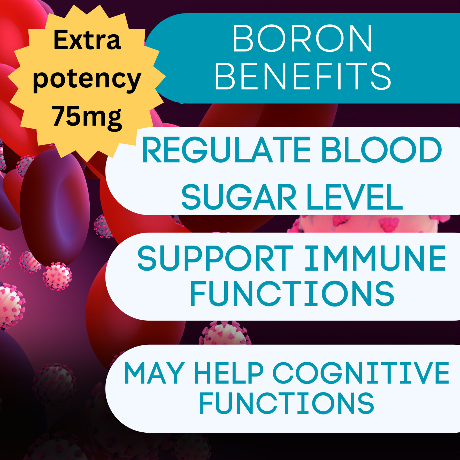 Boron 75mg Mineral Supplement – High Potency Formula Fast Absorption