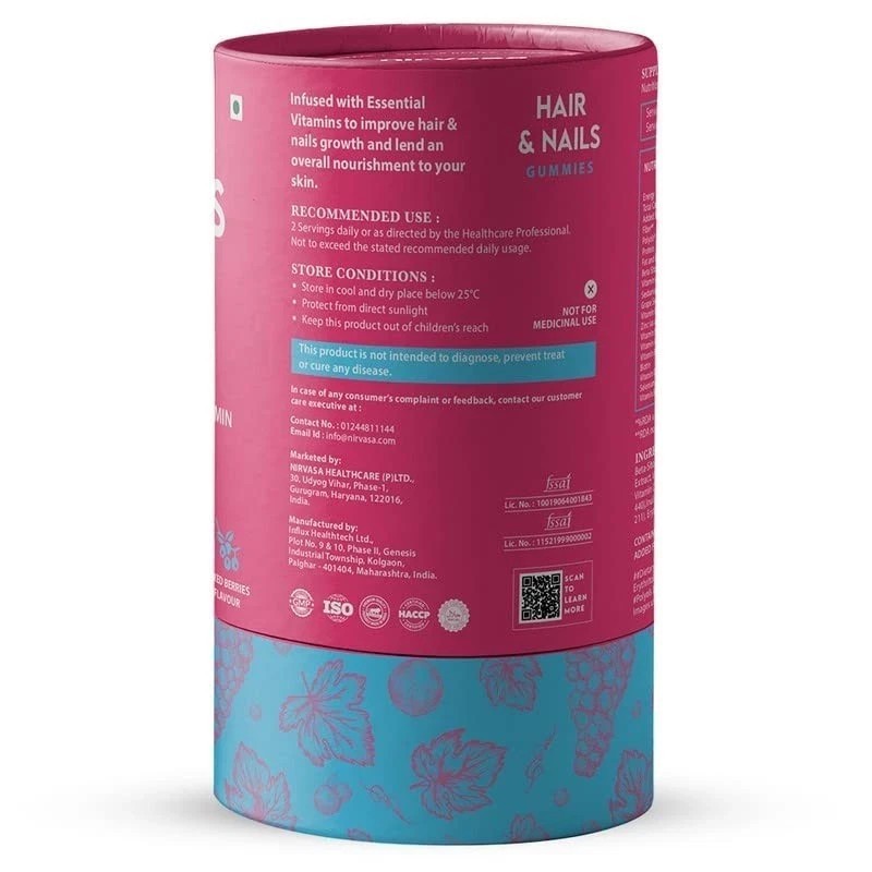 Nirvasa Hair & Nail Gummies with Biotin Helps Keep Hair, Nail, Skin Healthy