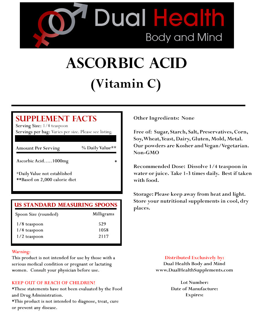 MSM & Ascorbic Acid (2 lb Each Bag) Powder Vitamin C Pain Relief Skincare Joints