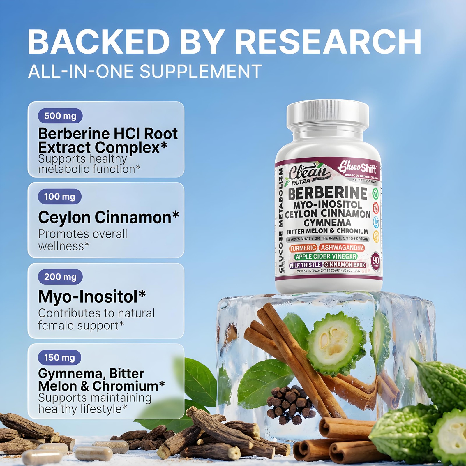 Berberine Supplement Myo-Inositol 90 Count (Pack of 1), Red