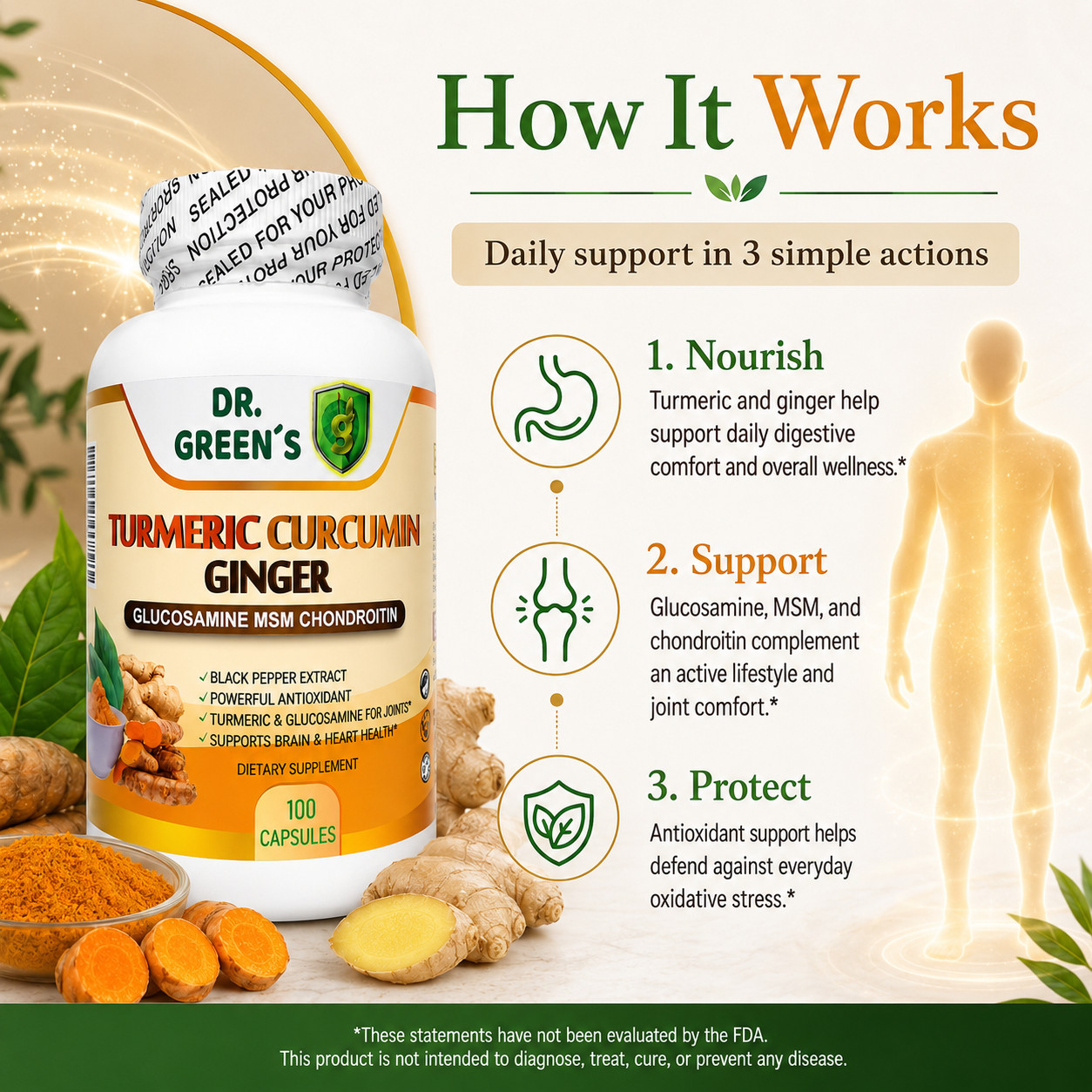 Turmeric Curcumin Piperin Biopterin 2600mg High Absorption Triple Strength 100