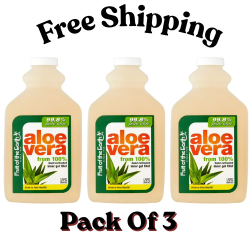 3 Fruit Of The Earth Aloe Vera Juice 100% Hand Cultivated Inner Gel Fillet 32oz