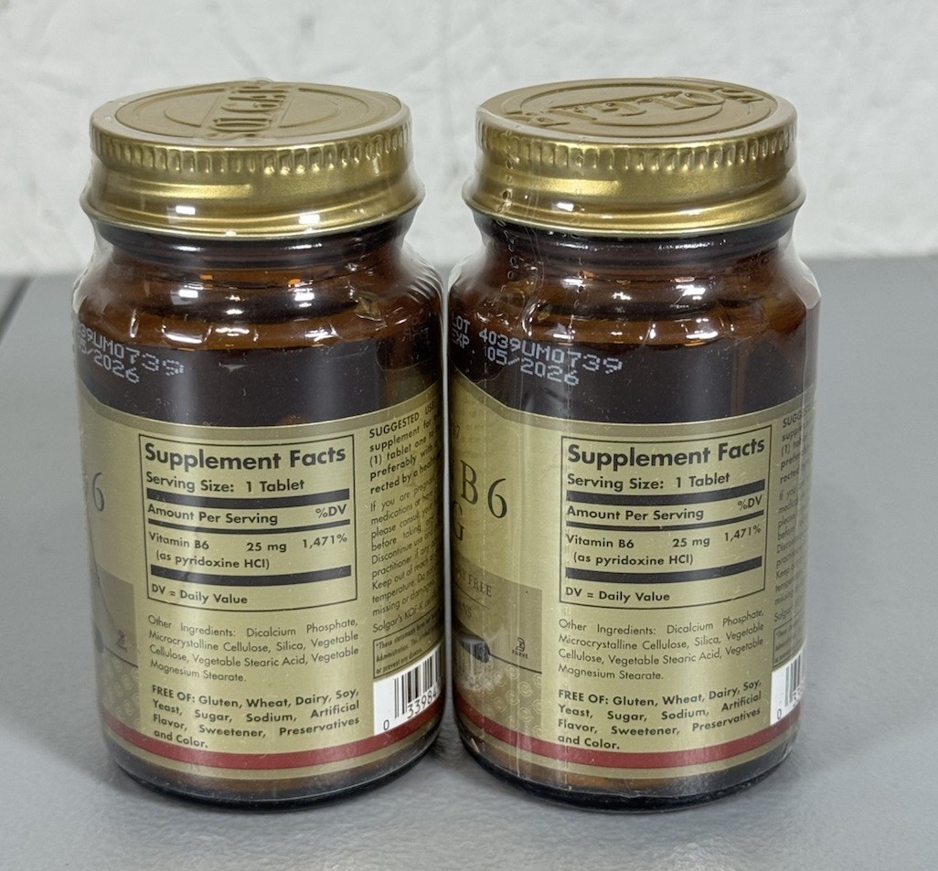 2 Count – Solgar Vitamin B-6 25mg 100 Tablets EXP 05/2026