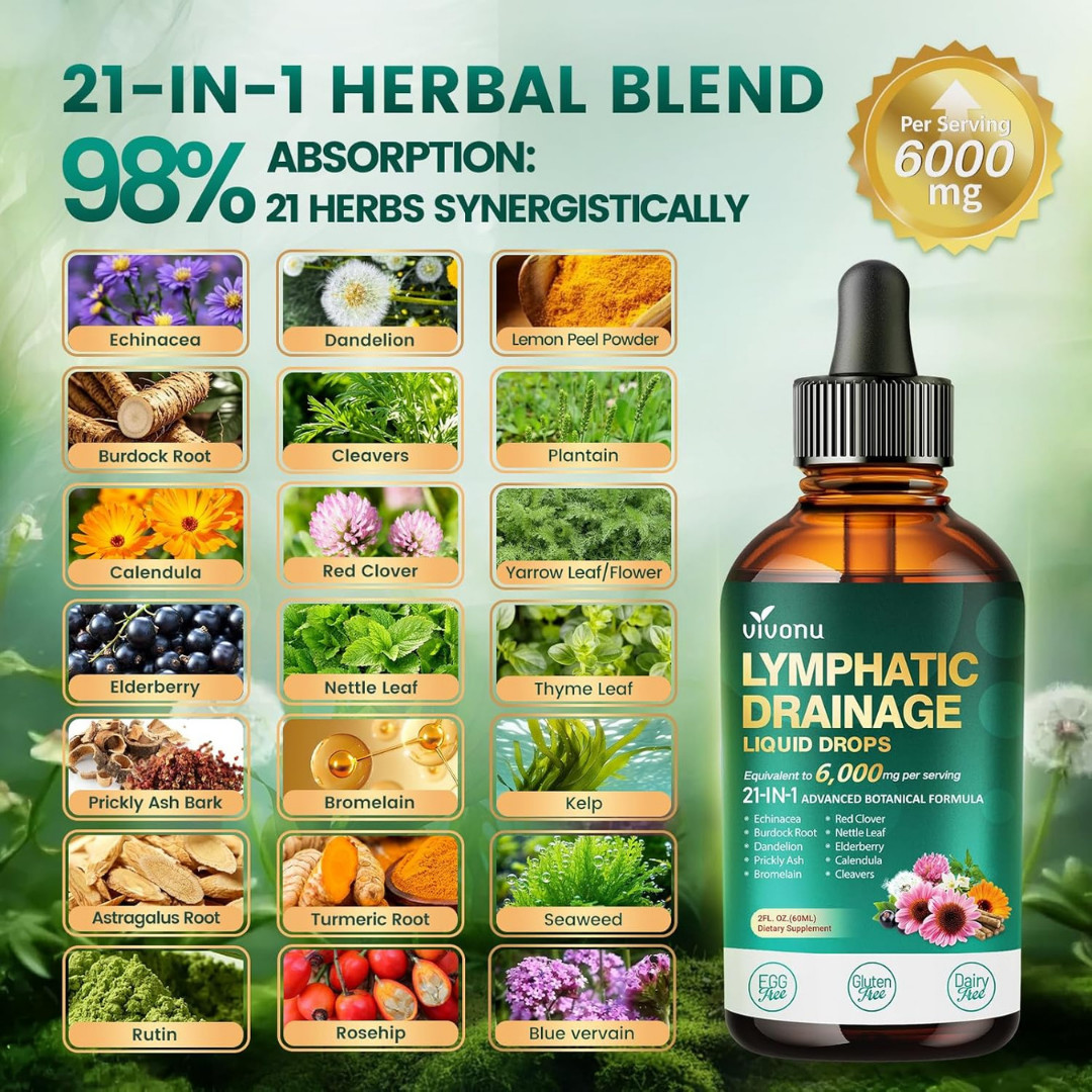 21-in-1 Lymphatic Drainage Drops for Liposomal, 6000mg Immune & Lymph System Sup