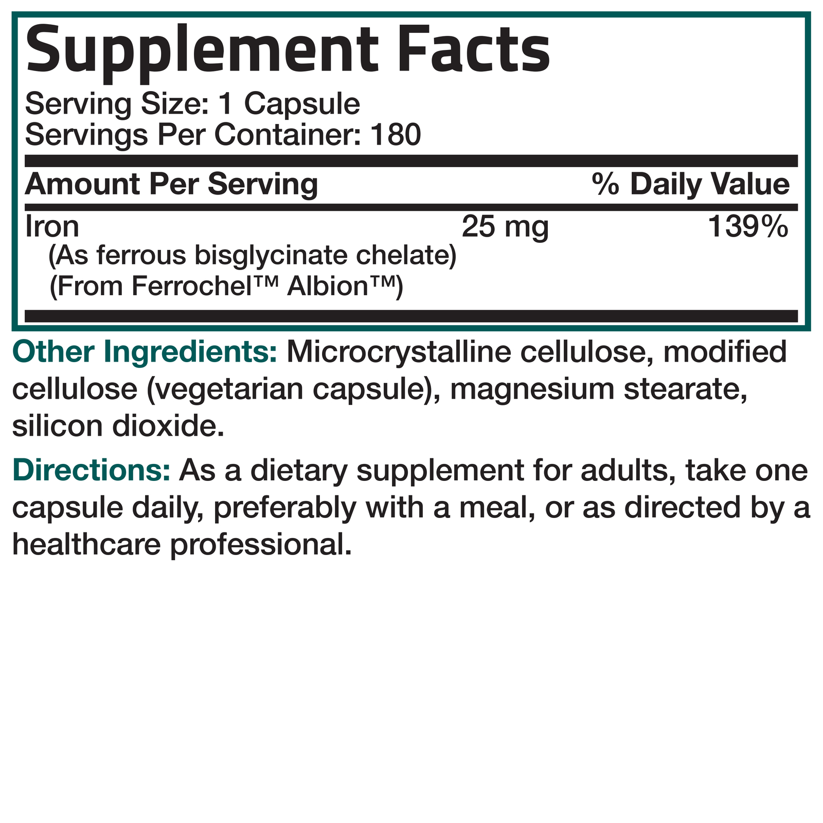Bronson Iron Bisglycinate 25mg Supports Energy Non-Constipating 180 Veg Capsules