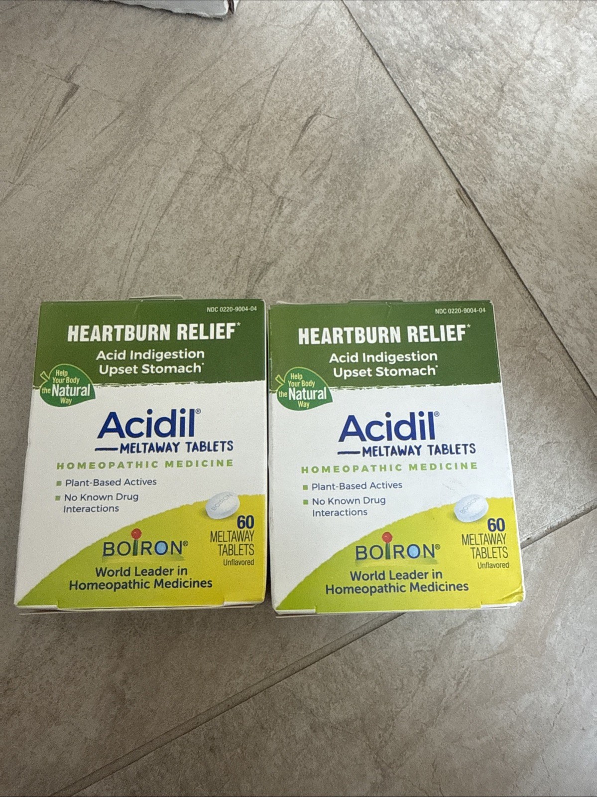 LOT OF 2 BOIRON ACIDIL MELTAWAY TABLETS 60 UNFLAVORED 12/2025