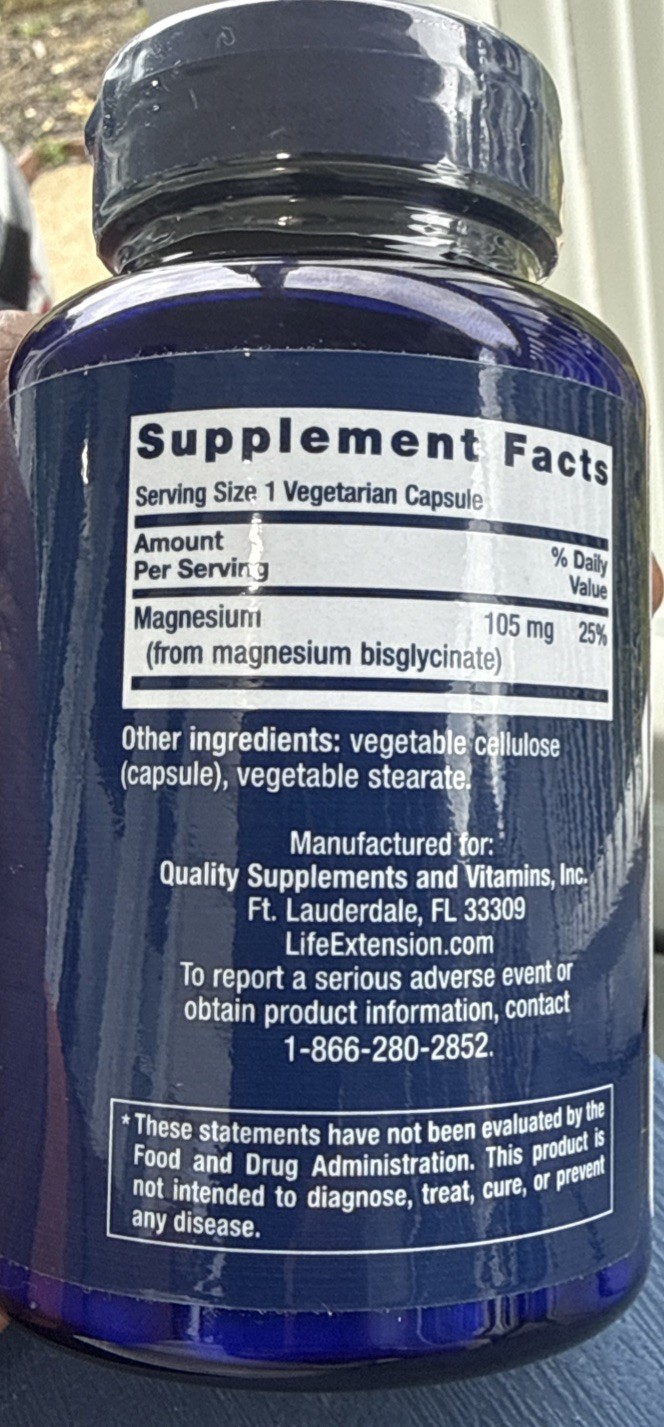 Magnesium Glycinate 90 Caps Magnesium Bisglycinate/ Life Extension