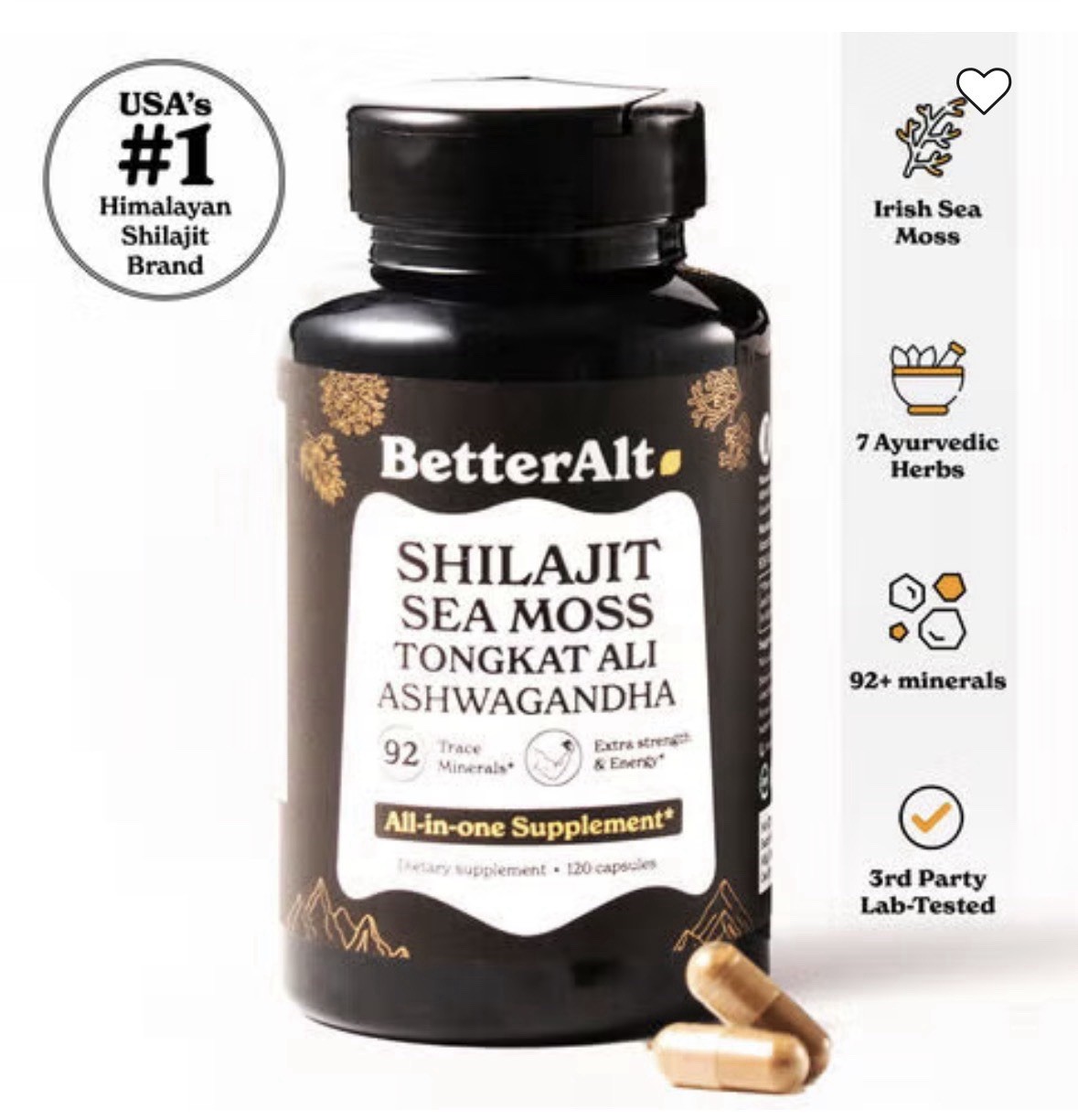 Better Alt Shilajit Sea Moss TA Ashwagandha 92 Minerals Sup. 120serv EXP 10/2026