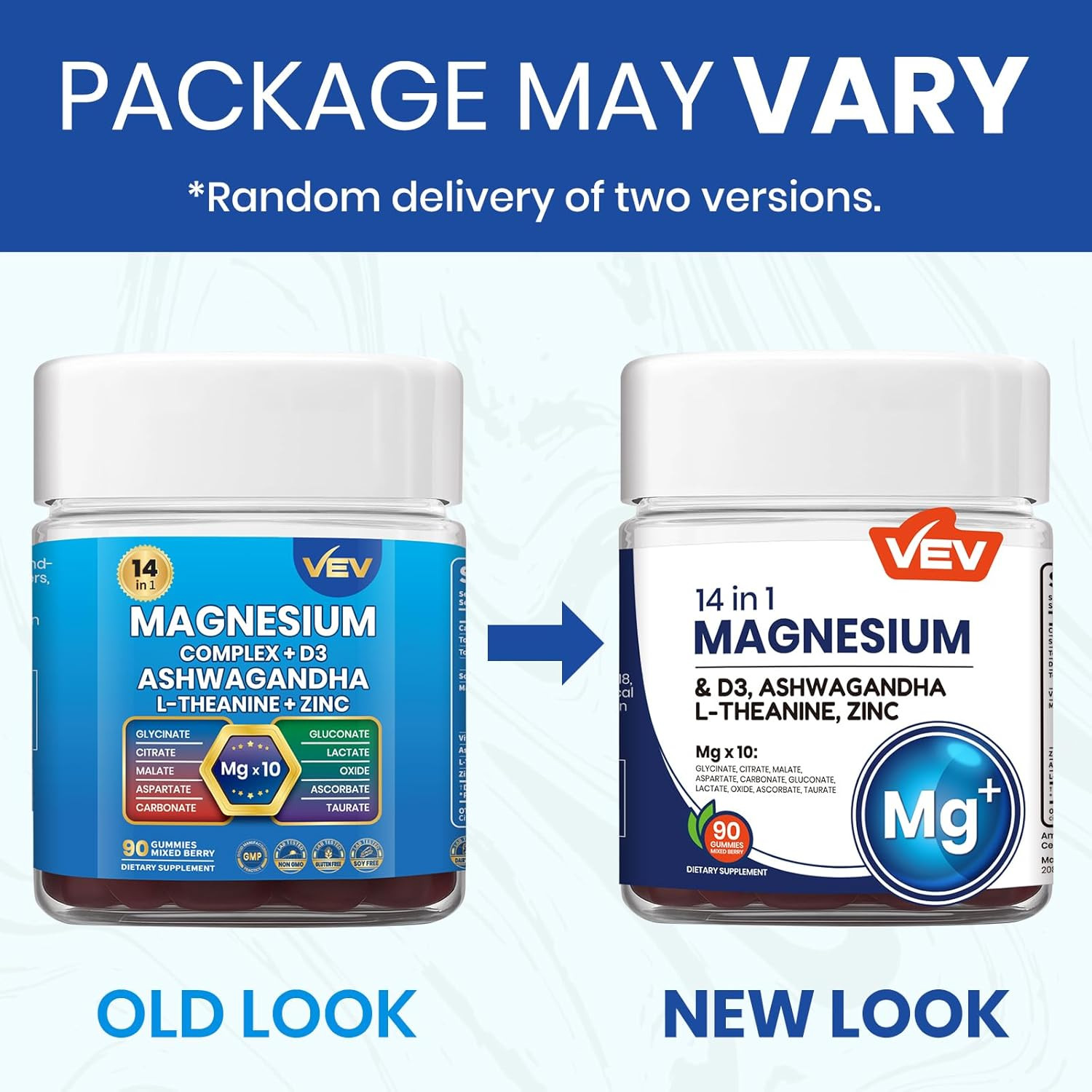 VEV Magnesium Citrate and Glycinate Gummies for Adults 14 in 1 Magnesium and d3,