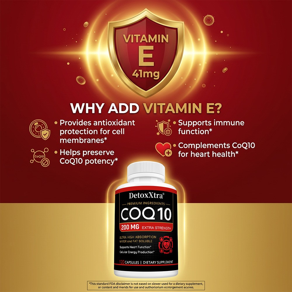 Coq10 200mg With Vitamin E Heart Energy Support,Sugar Free,30/60/120 Capsules