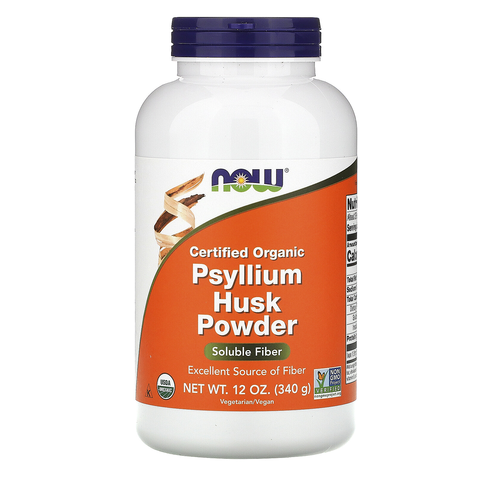 Now Foods Certified Organic Psyllium Husk Powder 12 oz 340 g GMP Quality