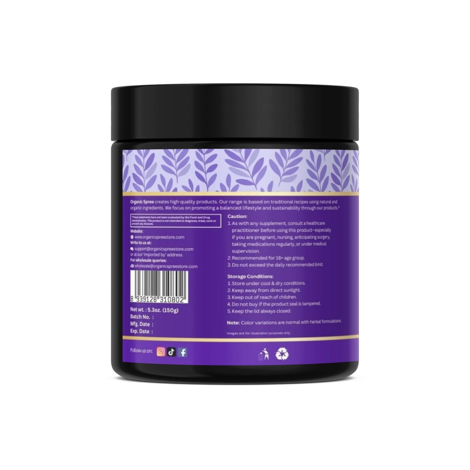 Organic Spree Hair Plus Powder – 150 gm (5.3oz) | USDA Organic Certified | Ay…