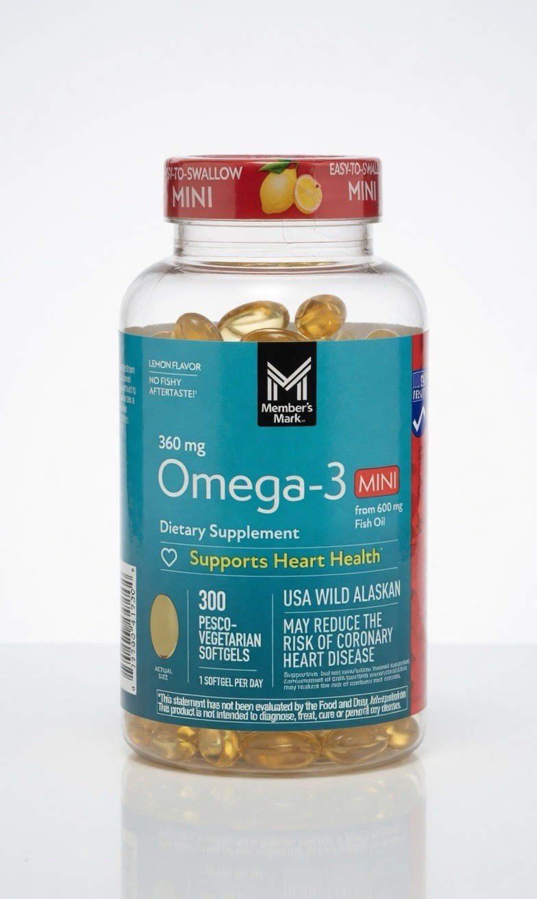 Member’s Mark 360mg Omega-3 Fish Oil Mini Softgels 300 Count EXP 08/2027