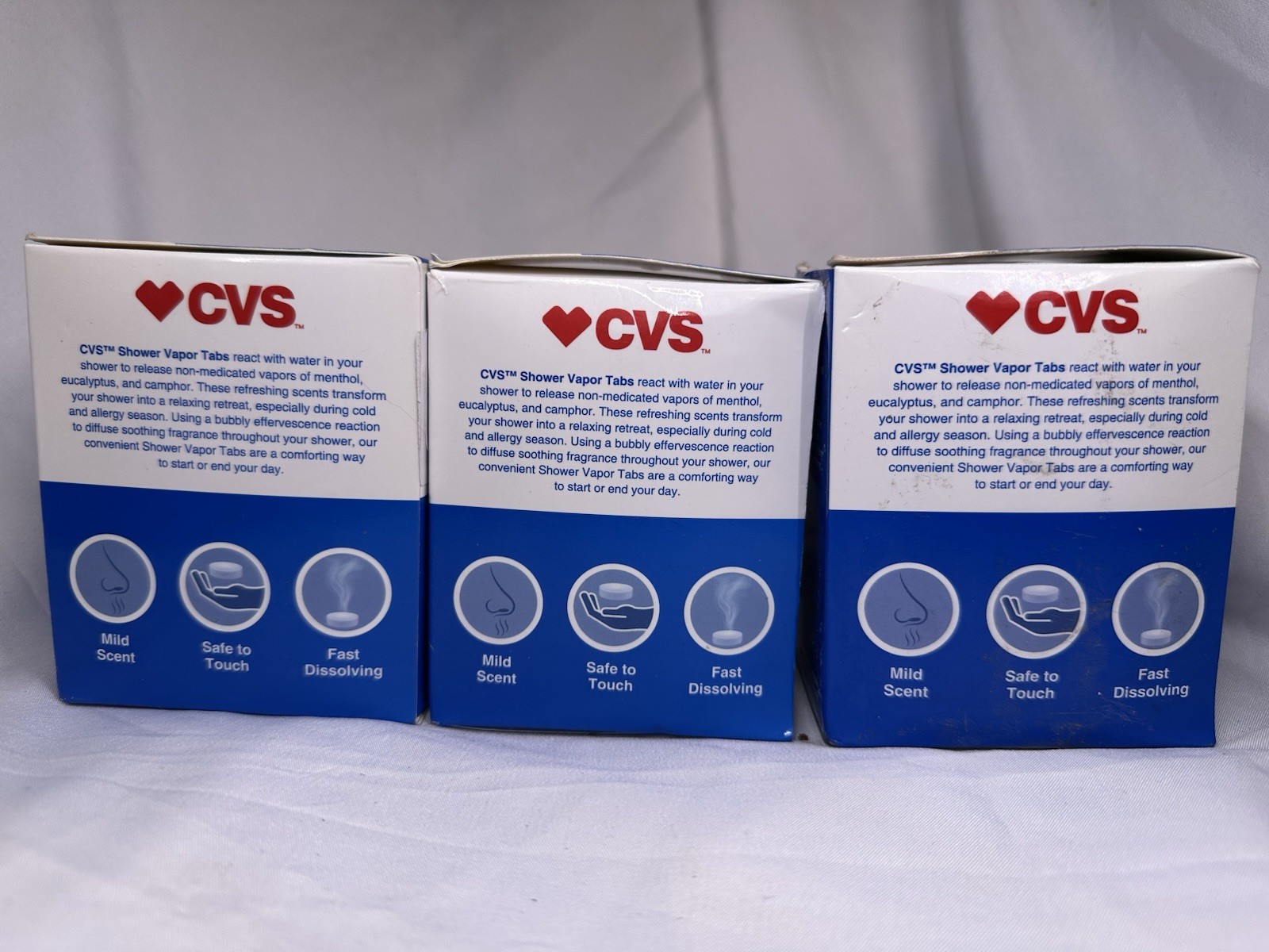 3 BOXES CVS Shower Vapor Tabs Effervescent Vapor Tablets MENTHOL & CAMPHOR 3x5tb