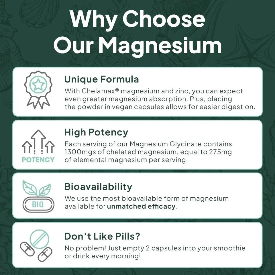 Pure Ocean Organics Magnesium Glycinate Low Dose Zinc Chelated 90 Capsules NEW