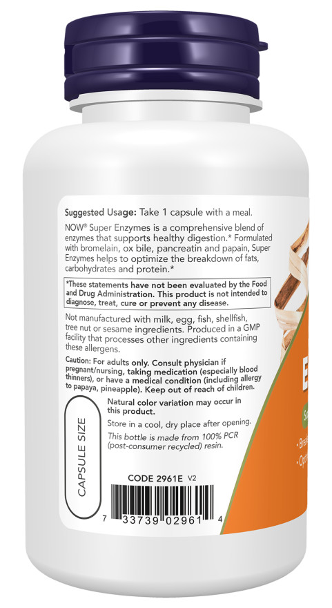 NOW Foods Super Enzymes Health Digestion Nutrient Availability 180 Caps 8/2024EX