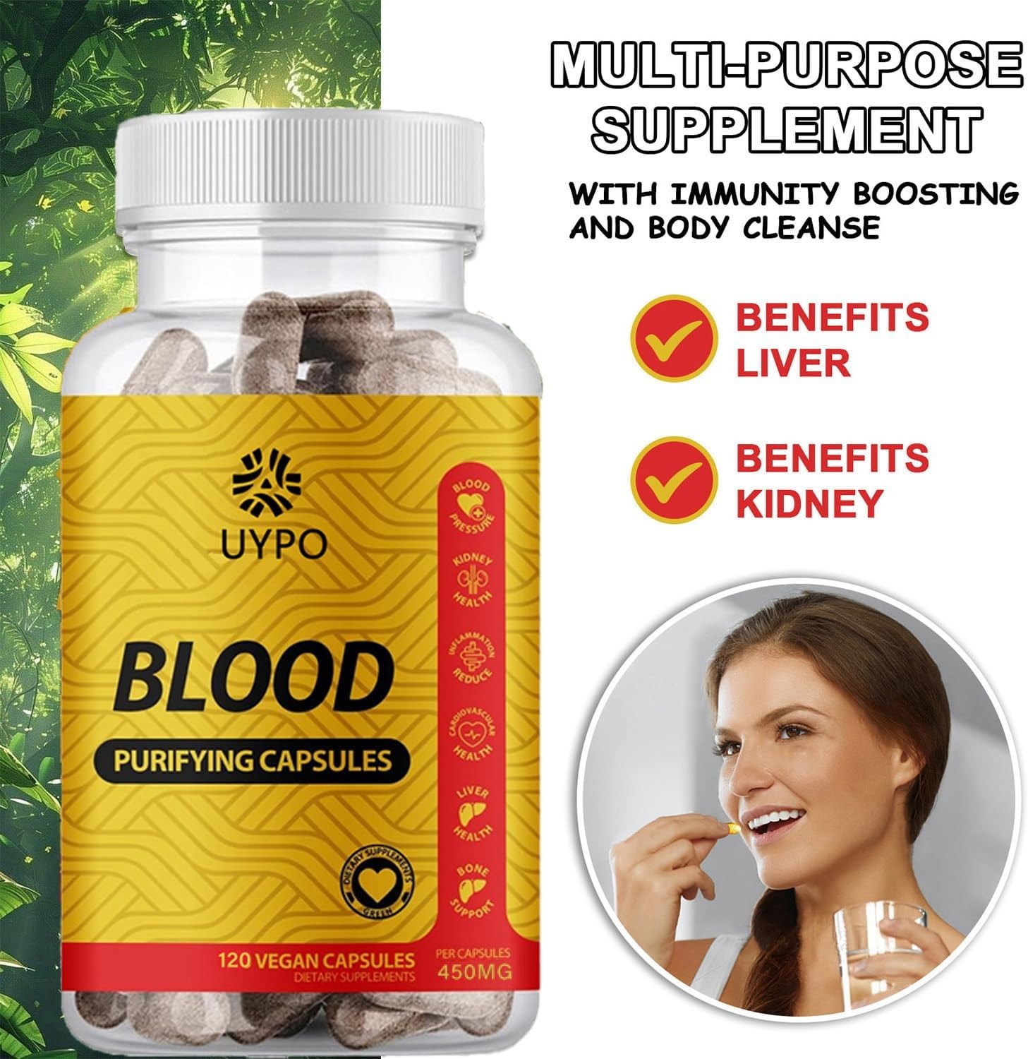 (2PCS) Blood Purifying Capsules, Gluten Free, GMO-Free, Vegan 450 mg