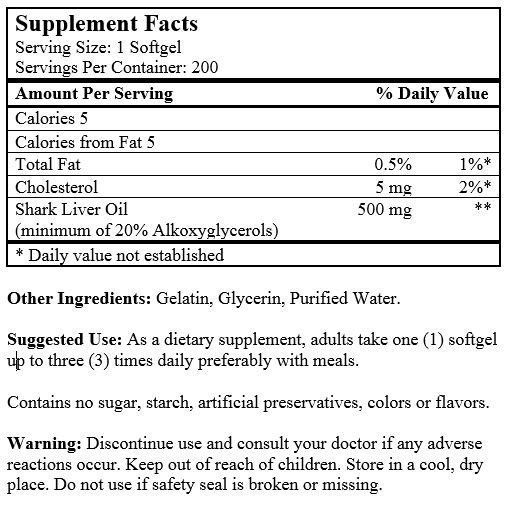 one bottle Icelandic Shark Liver Oil 500mg 200 softgels/bottle free shipping