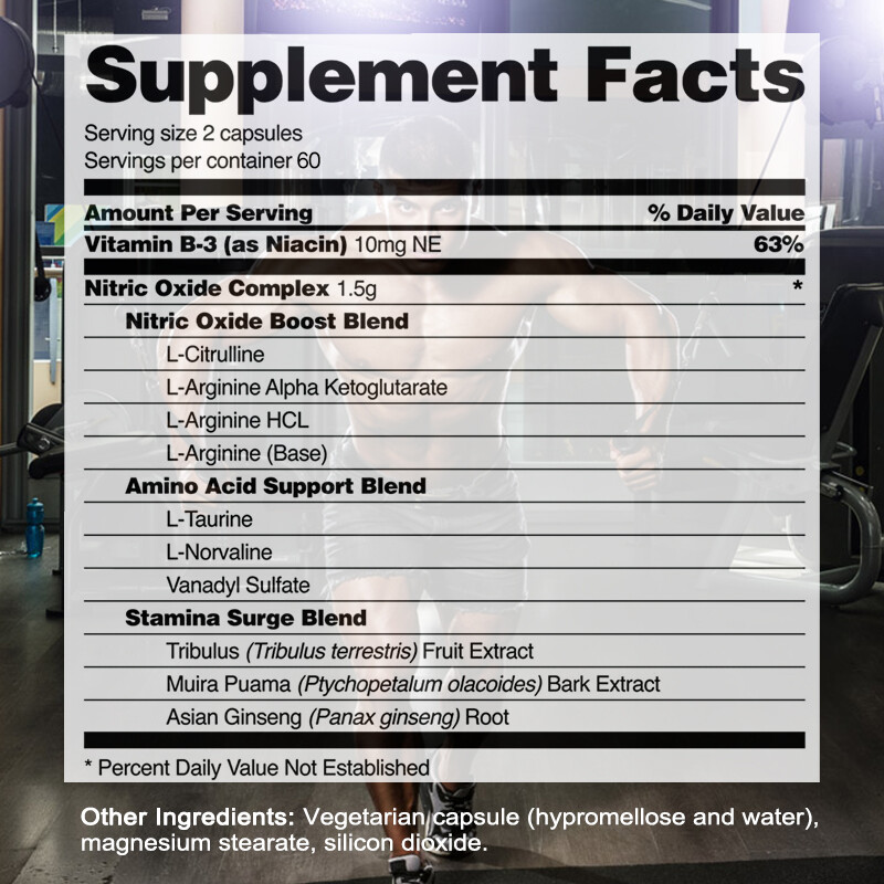 Nitric Oxide Booster Supplement – L-Arginine, L-Citrulline – 30/60 /120Capsules
