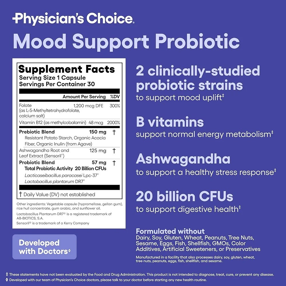 Physician’s Choice Mood Support Probiotic 30 Capsules Exp 03/11/2027