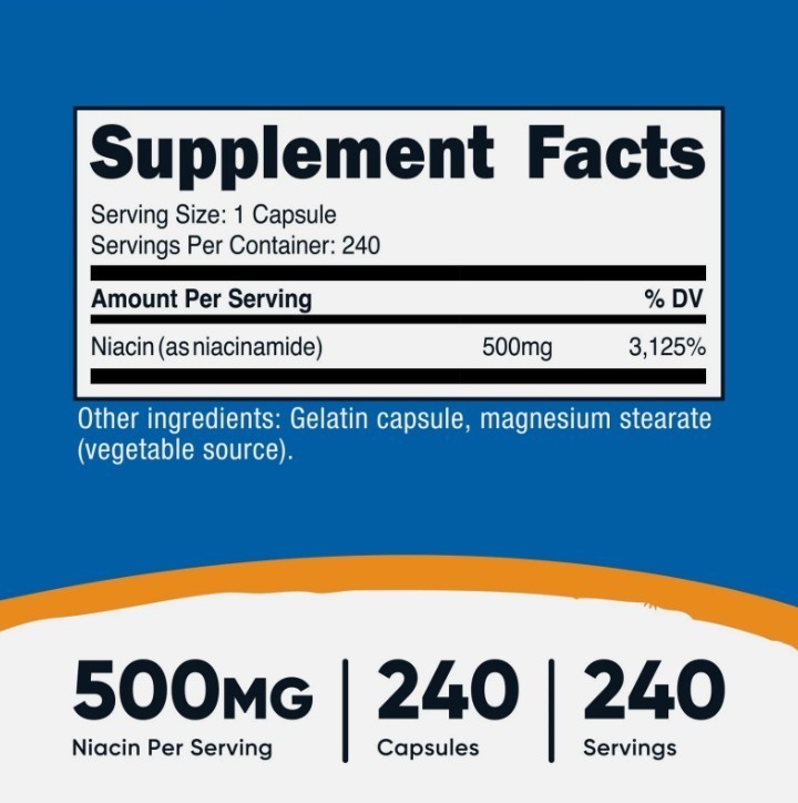 Nutricost Niacinamide (Vitamin B3) 500mg, 240 Capsules – Flush Free, Gluten Free