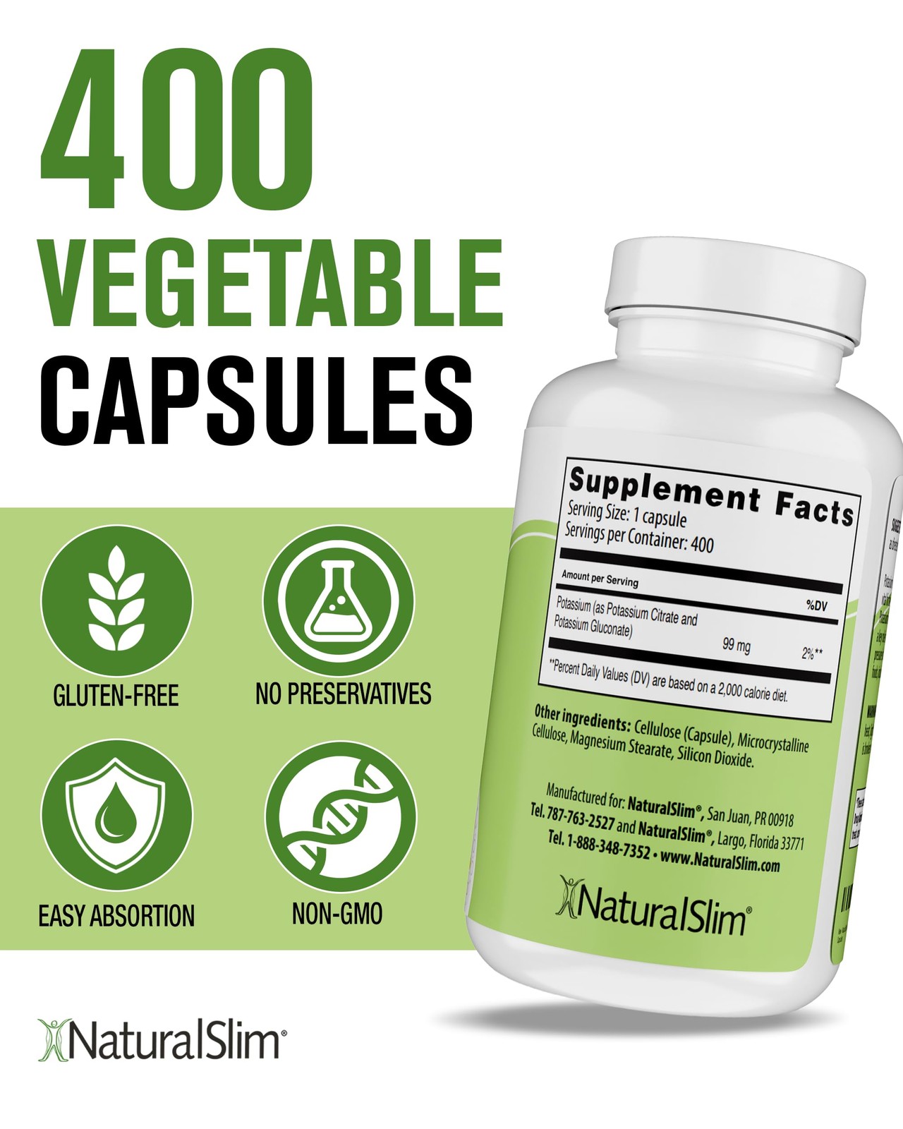NaturalSlim Kadsorb Potassium Citrate Gluconate 99 mg, 400 Count (Pack of 1)