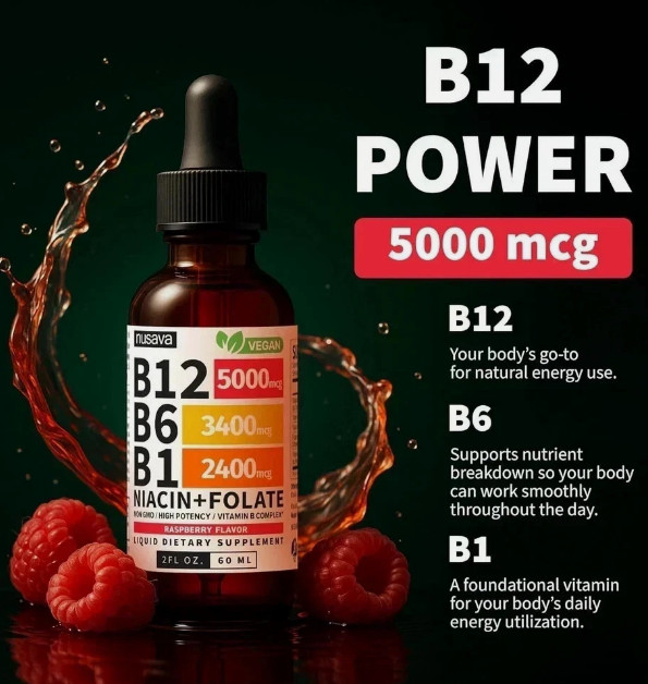 NUSAVA Vitamin B12 and B6 Liquid Drops, B12 Sublingual Vitamin B Complex,B1