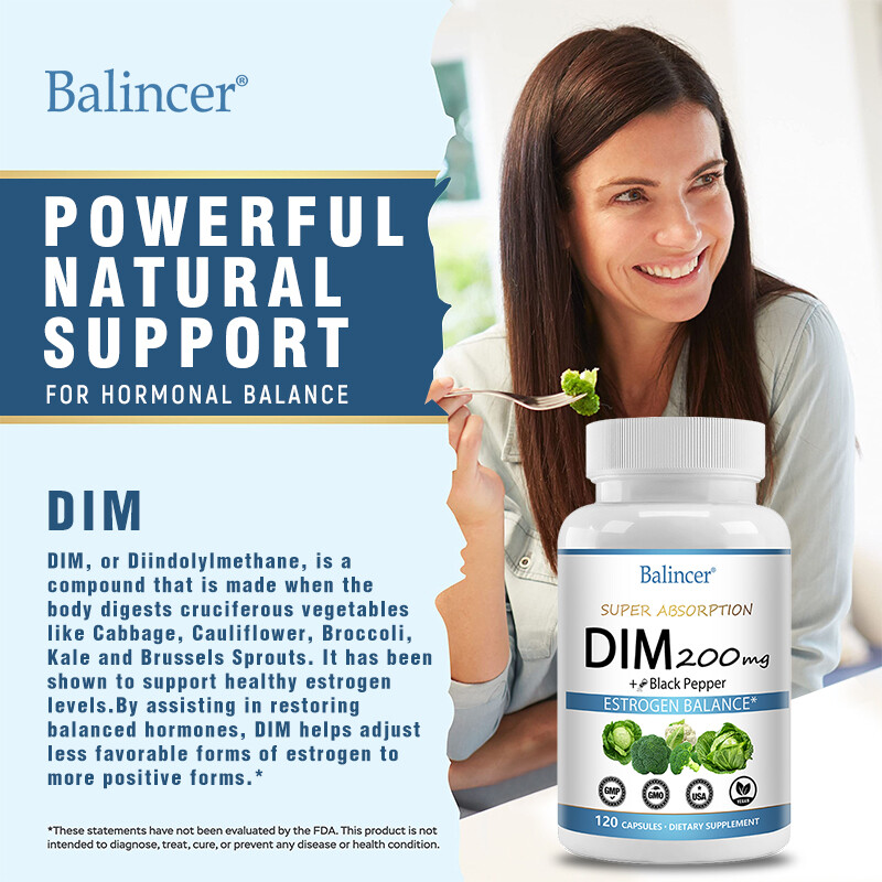 DIM (Diindolylmethane) 200 mg with BioPerine, Estrogen Balance, 30-120 Tablets
