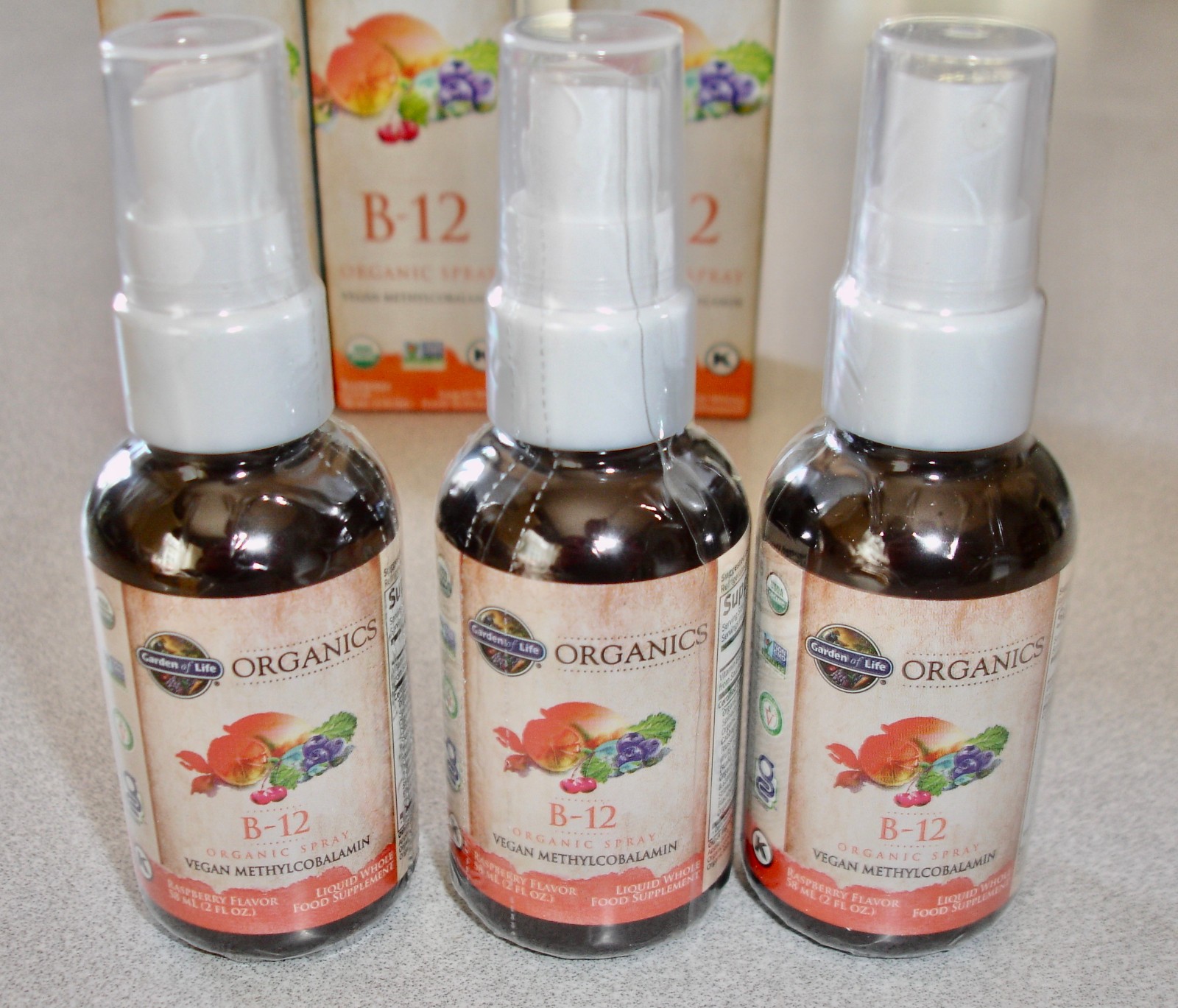Lot of 3 Garden Of Life VITAMIN B-12 SPRAY 2 fl oz ( Raspberry 06/26