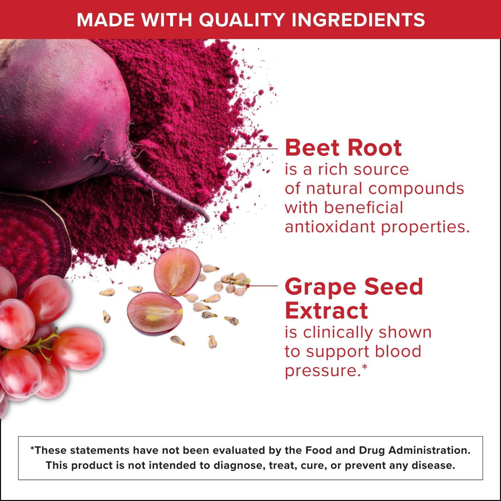 Beet Chews for Blood Pressure Support, 3-in-1 CoQ10 & Grape Seed Extract, 90 Che