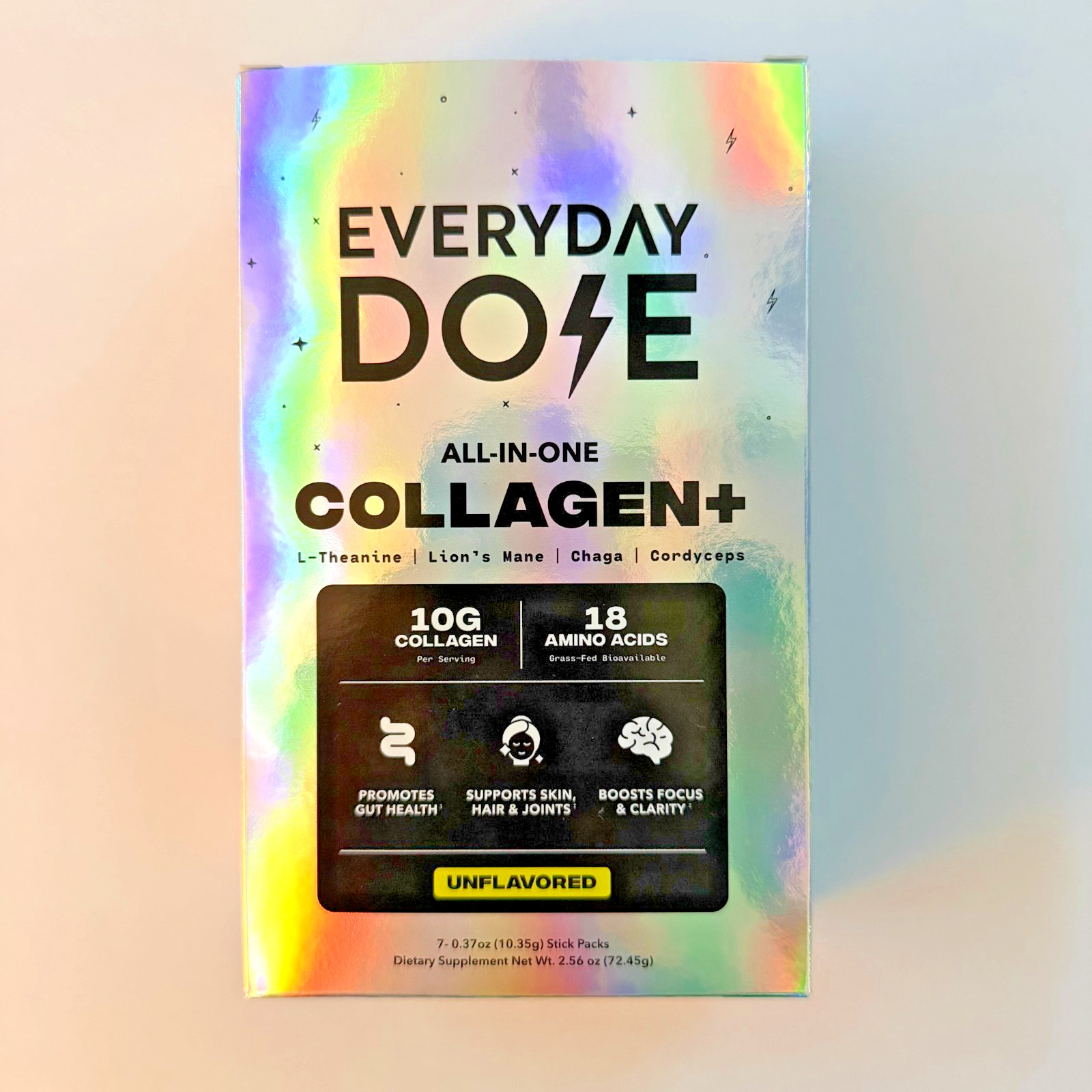 Everyday Dose All-in-One Collagen+ Powder Sticks w/ L-Theanine, Unflavored, 7ct