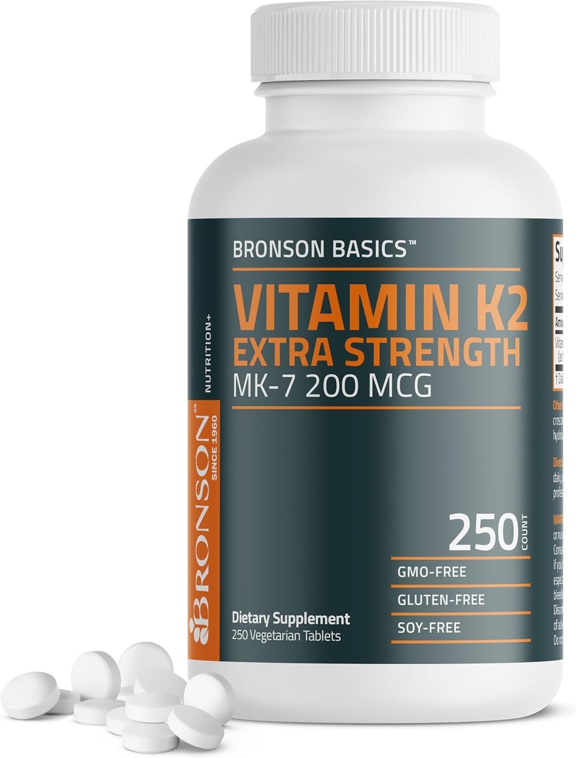 Bronson Vitamin K2 MK-7 200mcg Extra Strength, 250 250 Count (Pack of 1)