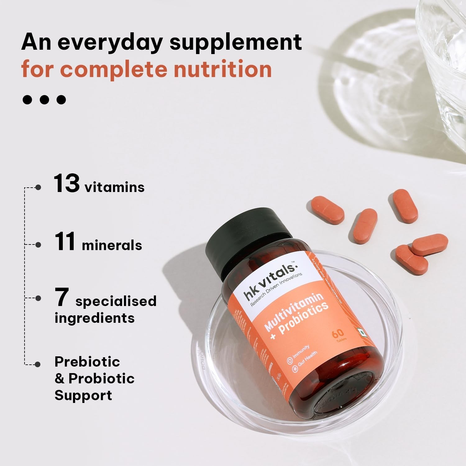 Hk Vitals Multivitamin Plus Probiotics For Immunity & Gut Health, 60 Tablets