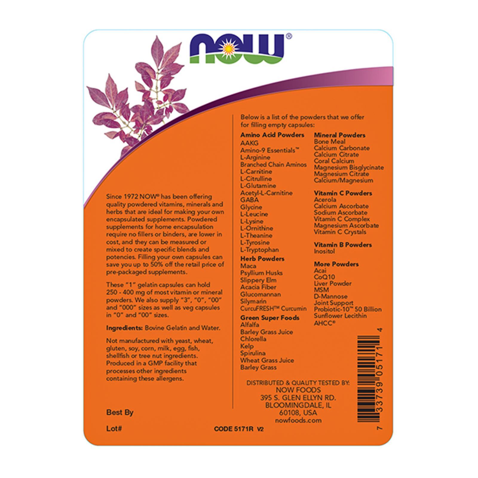 NOW FOODS Empty Capsules Gelatin #1 500 gel caps