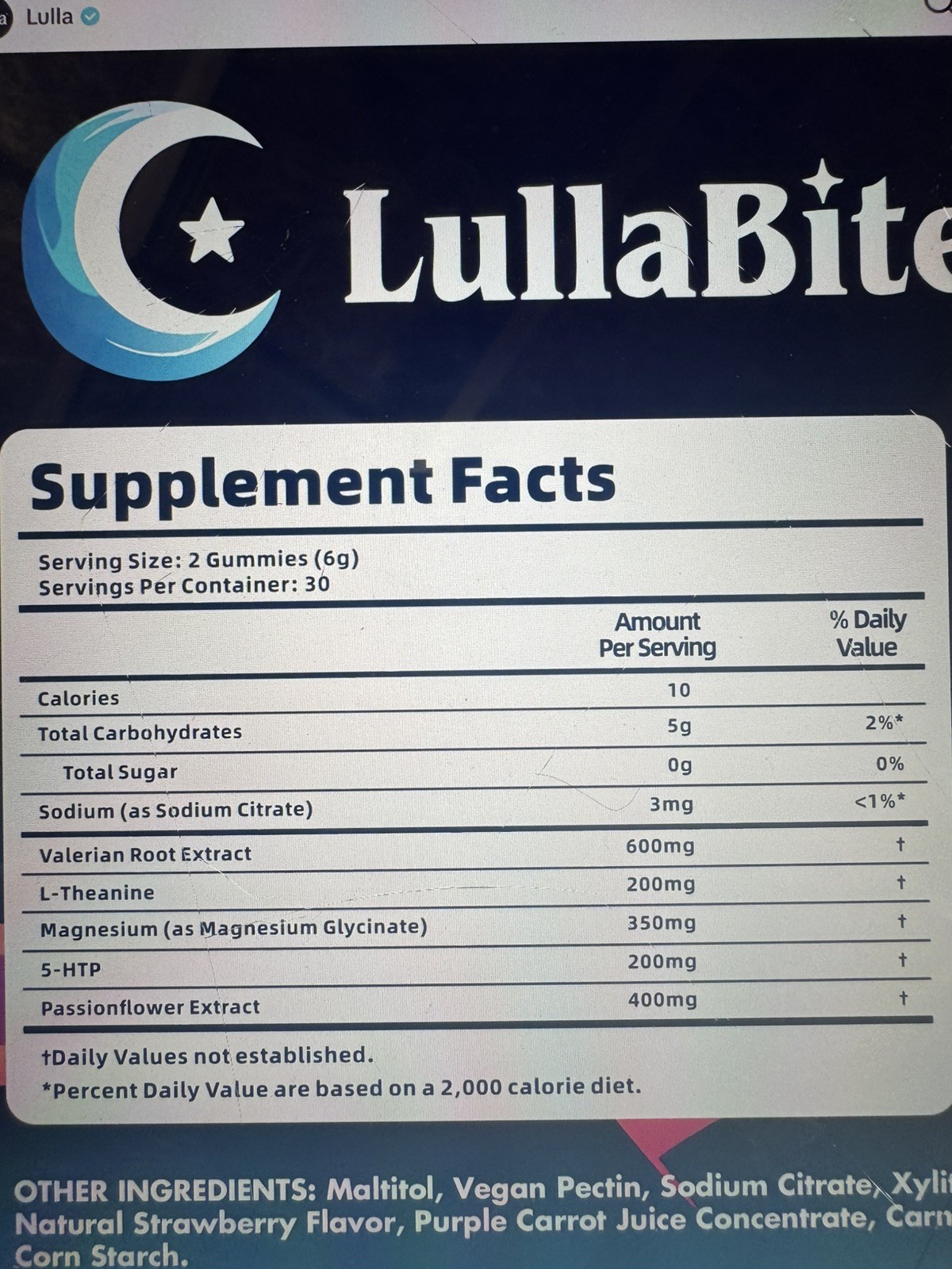 LullaBites Natural Sleep Gummies – Strawberry Stars – 60 Gummies – Sleep Support