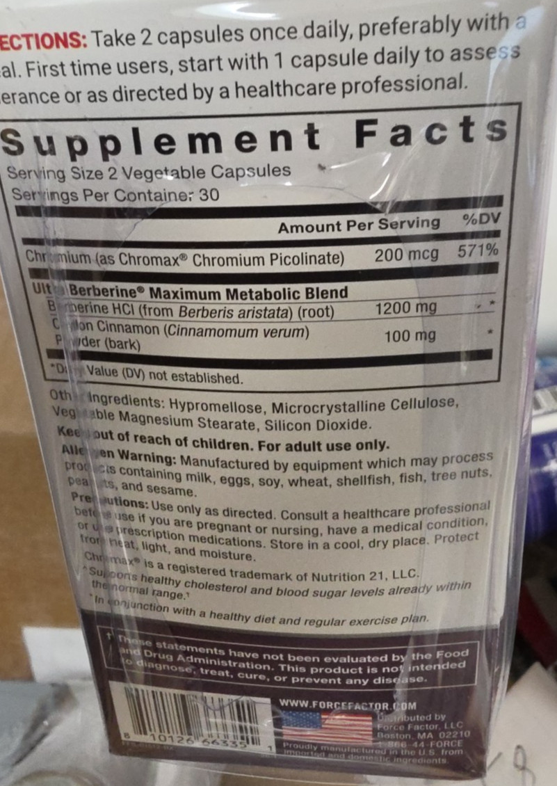 Force Factor Ultra Berberine Maximum Strength/60 vegetable capsules