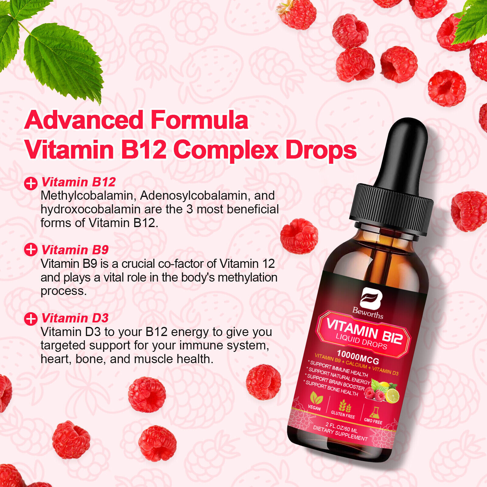 (4Pack)Vitamin B12 Supplement Liquid Drops Extra Strength Suport Immunity Energy