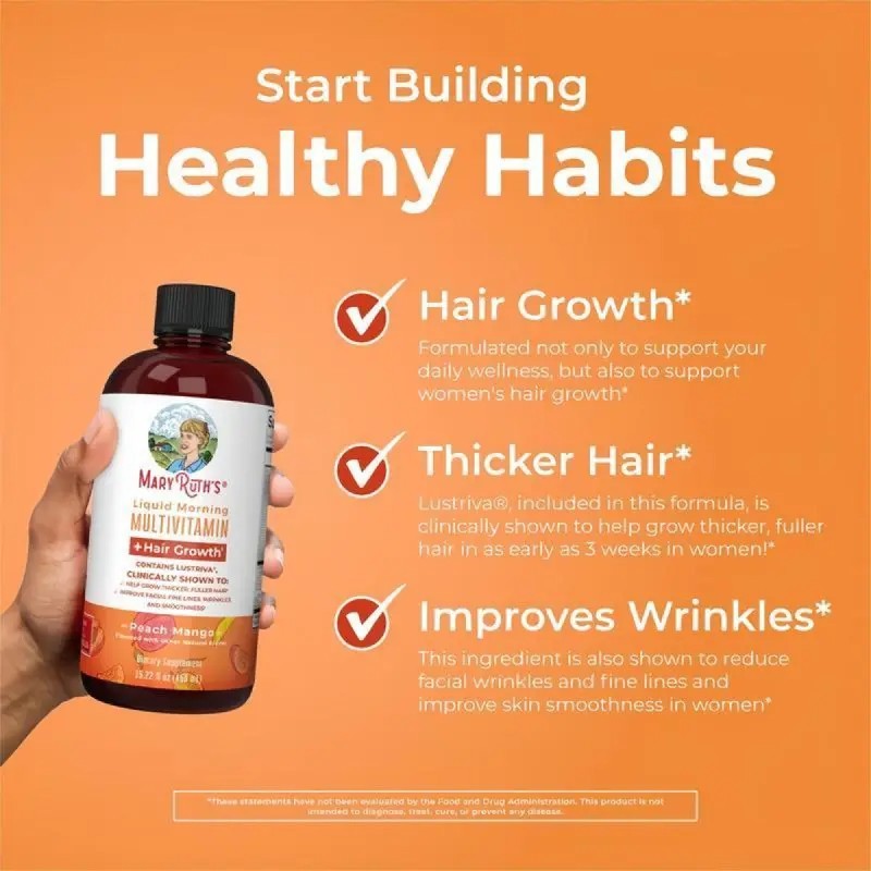 MaryRuth’s Liquid Multivitamin Hair Growth Women Biotin Peach Mango 450ml Fresh