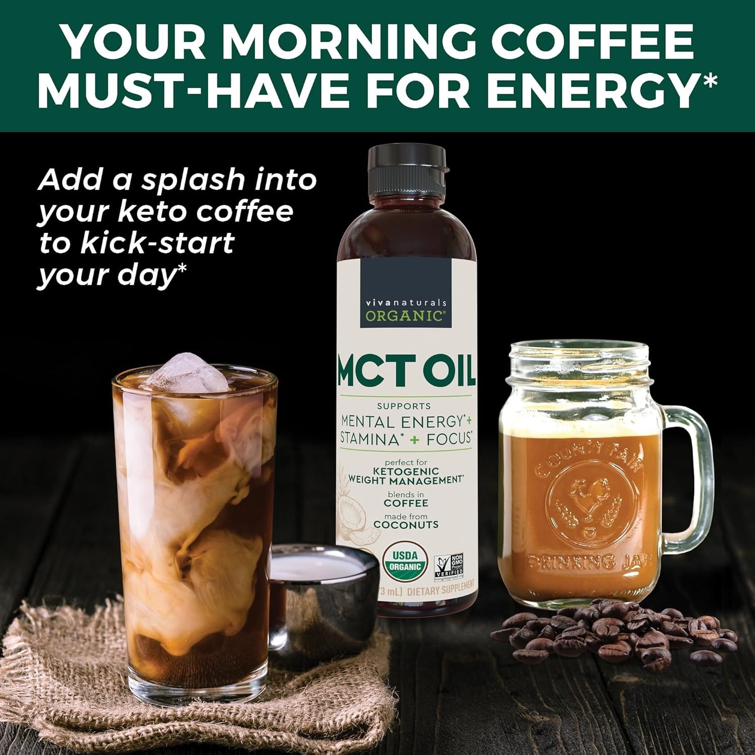 Pure Organic MCT Oil – Enhance Energy, Focus & Fat-Burning for Keto & Paleo L…