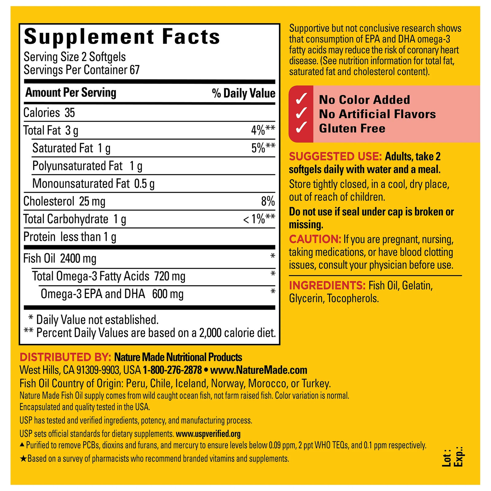 Fish Oil 2400mg Per Serving Omega 3 Softgels 134 Count