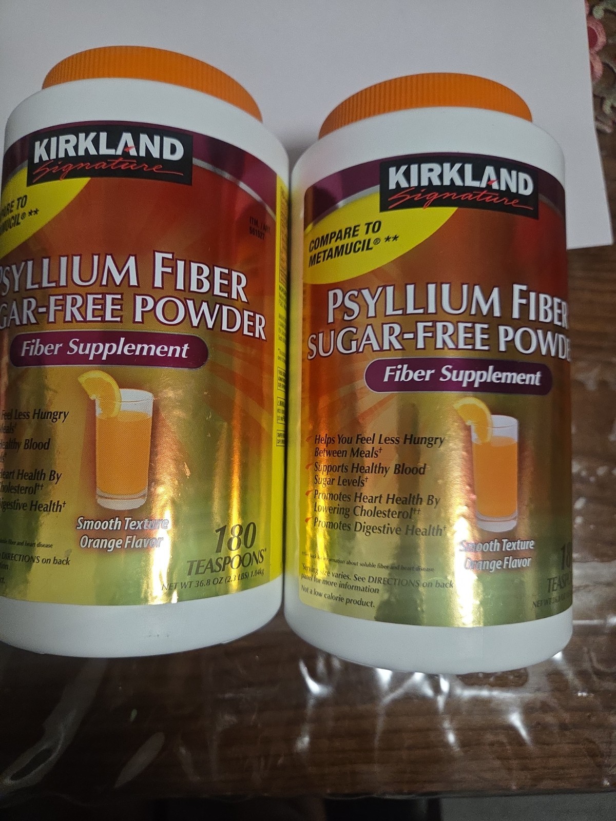 Kirkland Signature Psyllium Fiber Sugar Free Powder Orange 02/2027 2 Bottles