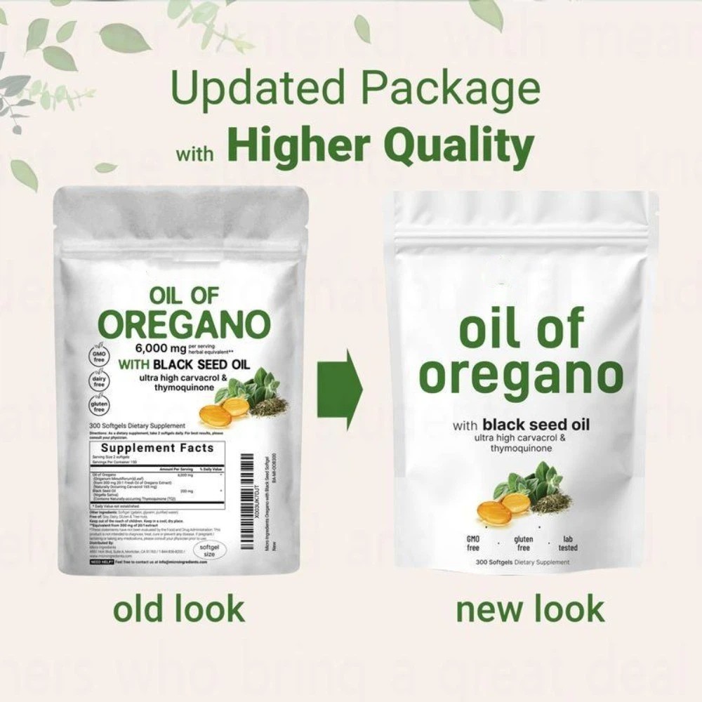 2 in 1 Oil of Oregano & Black Seed Softgels Count with Carvacrol,Immune Support