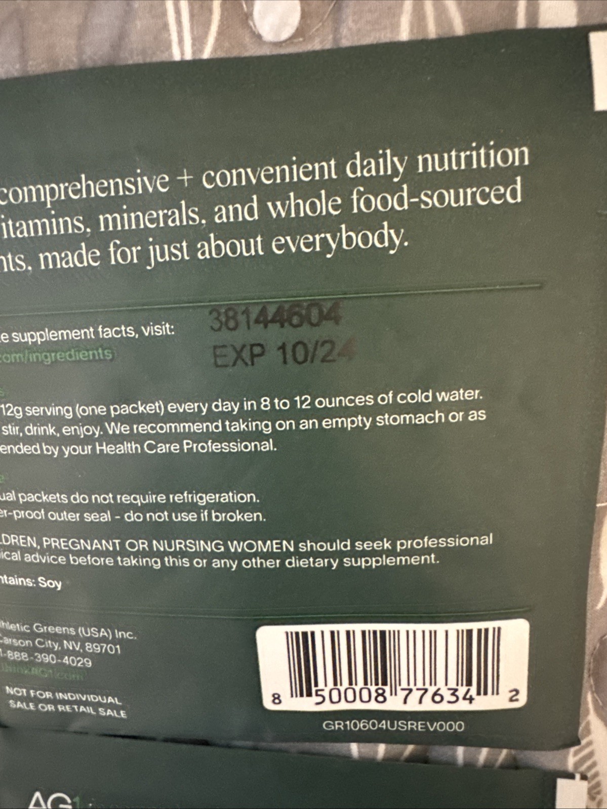 AG1 Athletic Greens 1 Individual pack (6) 12 Grams Each