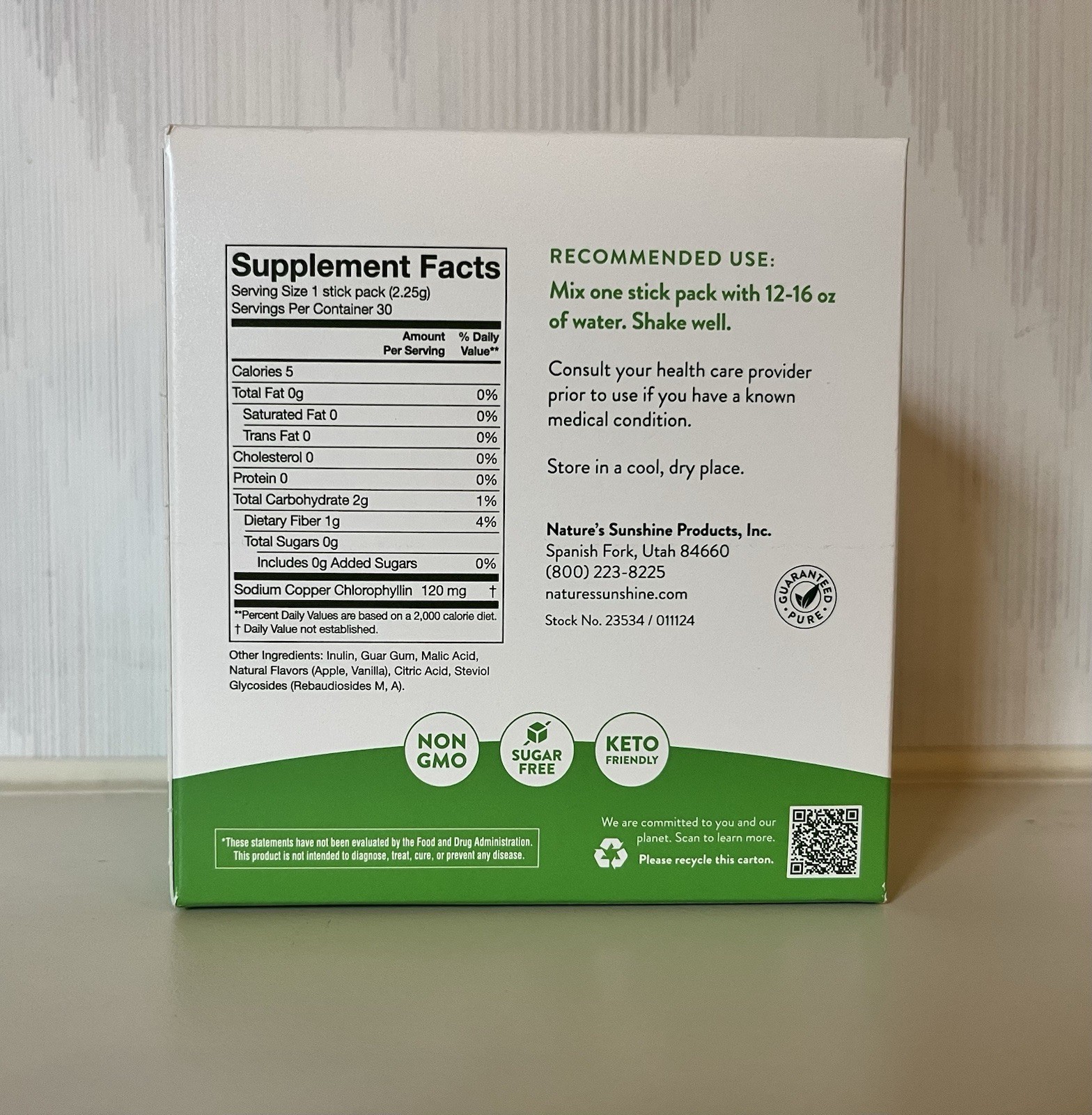 Nature’s Sunshine Chlorophyll Stick Packs Crisp Apple 30ct (2.25g)