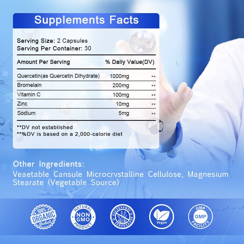 Quercetin 1000MG with Bromelain & Zinc – Natural Immune Support Supplement