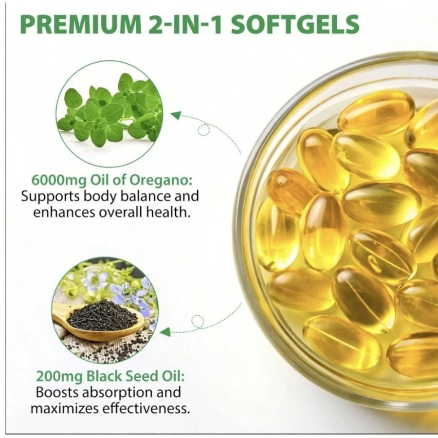 Oregano Oil 6000mg 300 Softgel Capsules with Black Seed Oil Supplement