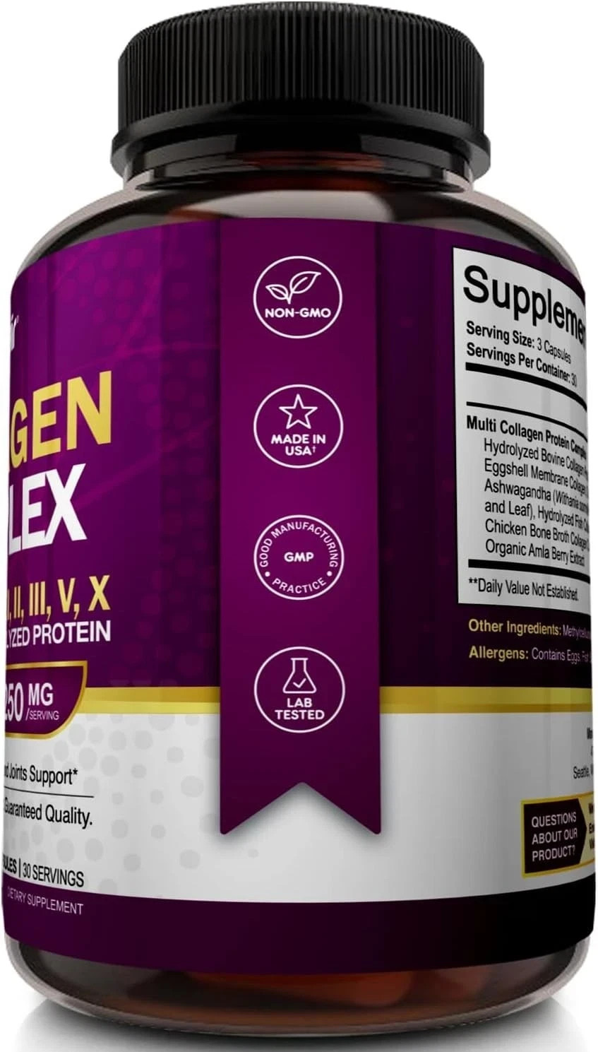 Multi Collagen Peptides Supplement 2250Mg with Types I II III V X