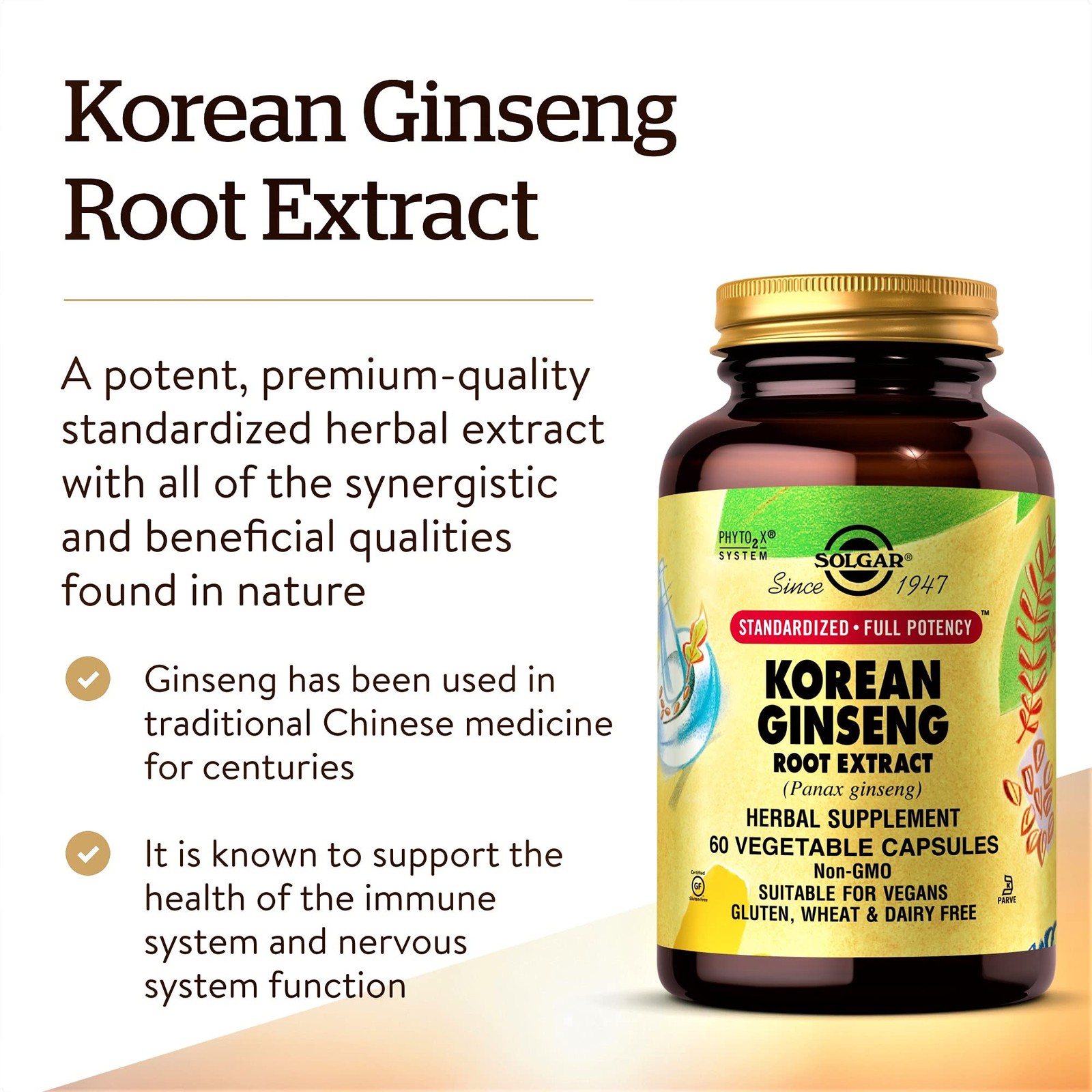 Solgar Korean Ginseng Root Extract, 60 Count (Pack of 1), Standard Packaging