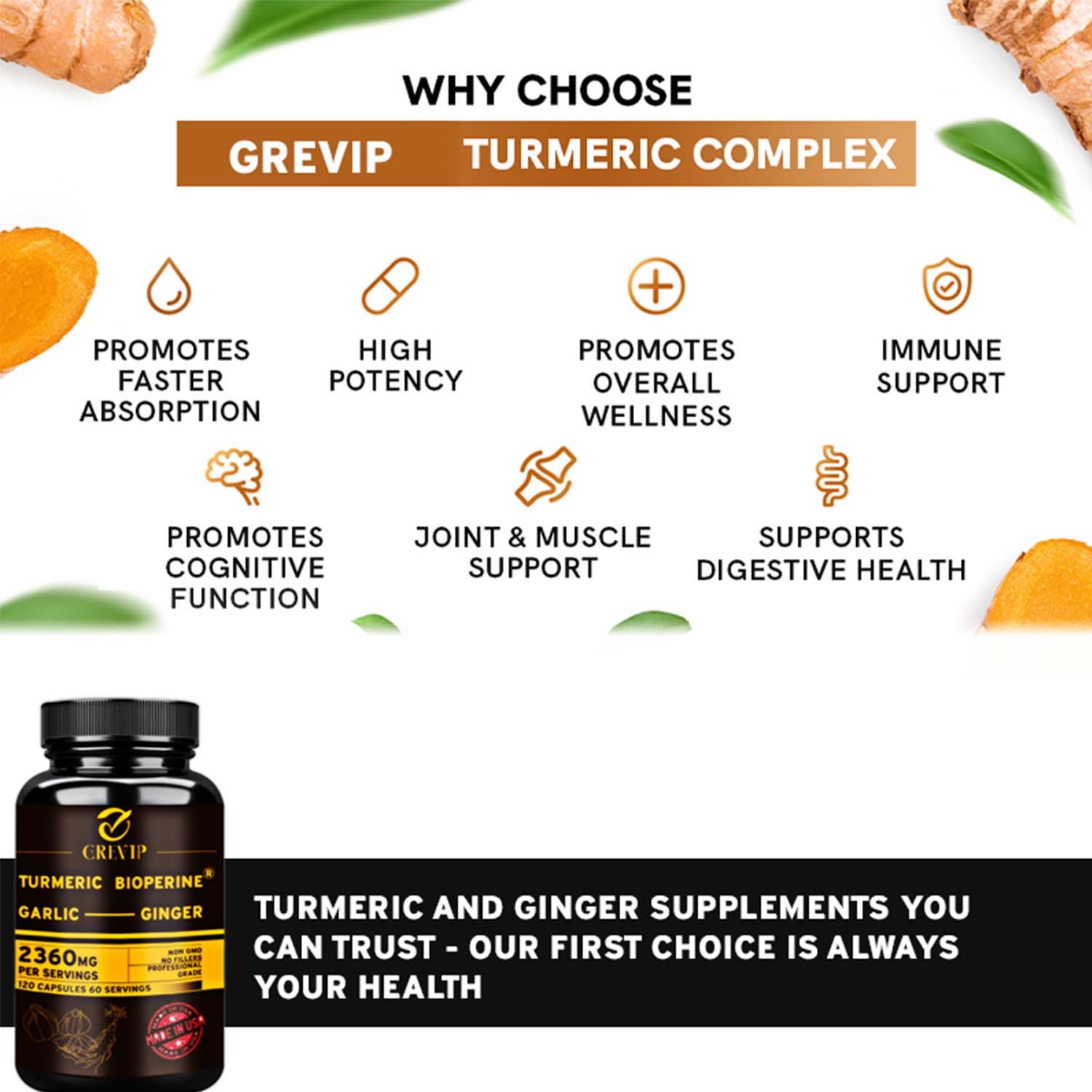 Turmeric Bioperine 2360mg – Triple Strength Highest Potency 95% Curcuminoids
