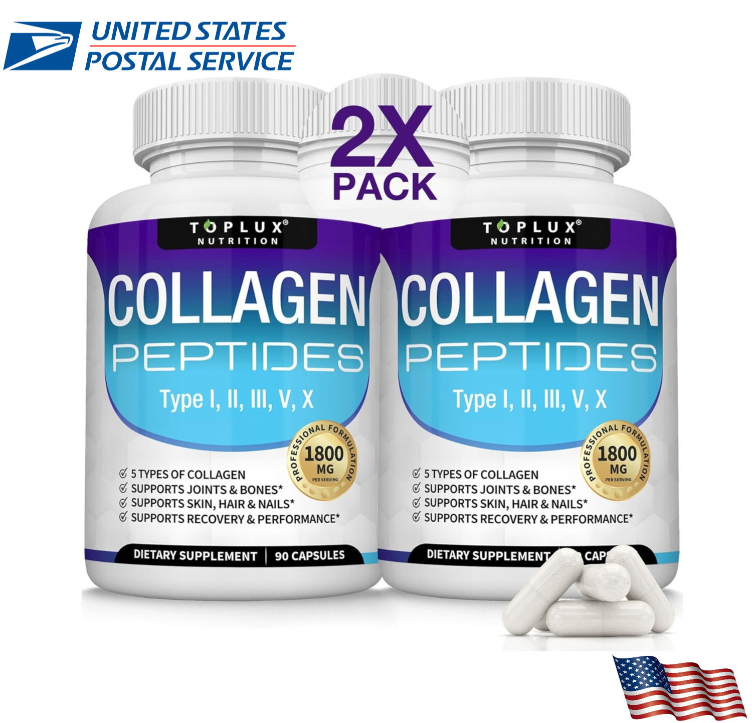 Toplux Multi Collagen Peptides Pills 1800 Mg Complex-Hydrolyzed Protein